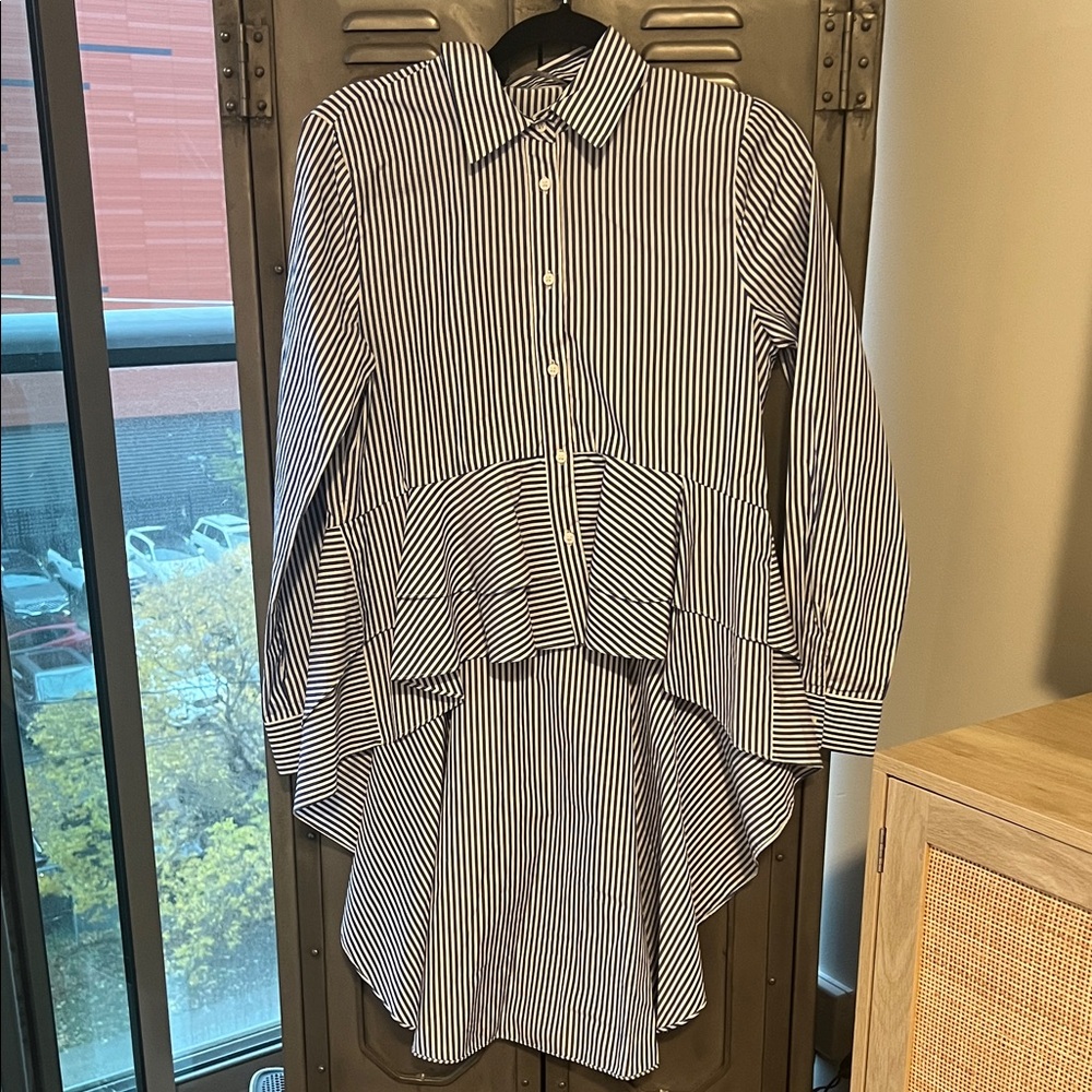 Zara Striped Button-Up Asymmetrical Shirt